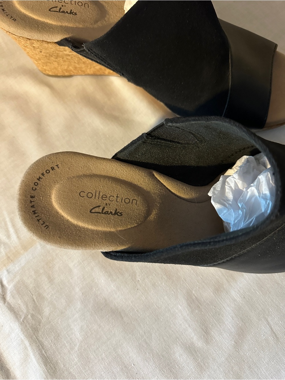 Clarks Lafley Wave Black Cork Wedge Slide Sandals — Women’s Size 9.5 Medium - Picture 7 of 10